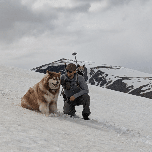 Ryan J Barr from Ryzodus with his dogs in the mountains of Montana.